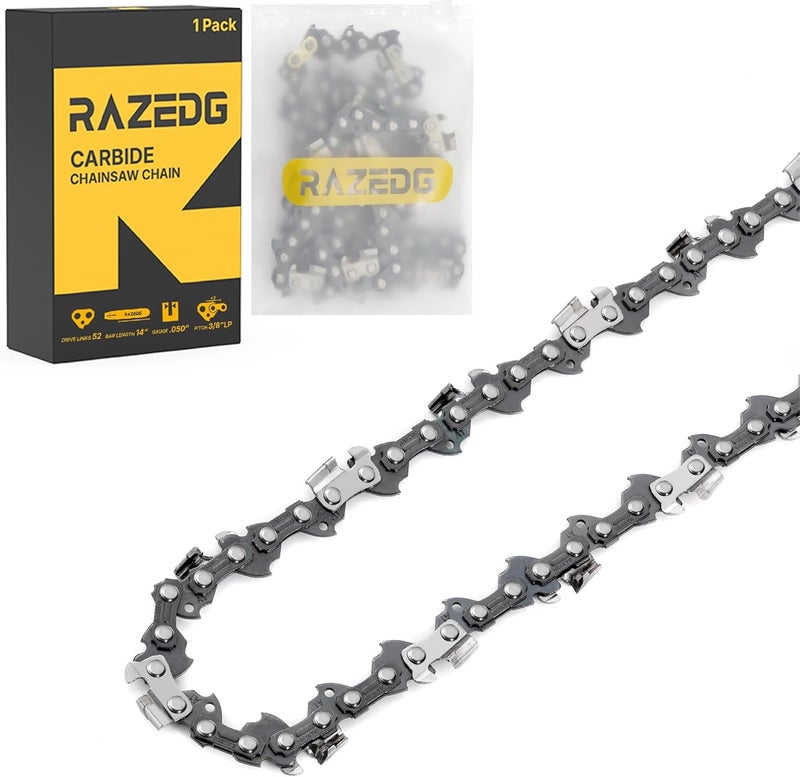 RazEdg Carbide Chainsaw Chain 14 Inch, 3/8" LP Pitch, .050" Gauge, 52 Drive Links, Fits Husqvarna 120, Echo CS-310, Ryobi RY3714, and More- S52 (1 Chain) - Image 1